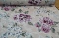 Tkanina dekoracyjna / zasłonowa /obrusowa - fioletowe piwonie i szare kwiatki na pudrowym beżu 15