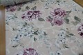 Tkanina dekoracyjna / zasłonowa /obrusowa - fioletowe piwonie i szare kwiatki na pudrowym beżu 16
