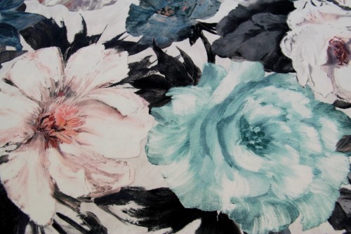 Tkanina WELUROWA dekoracyjna / zasłonowa  - flower bomb z miętą