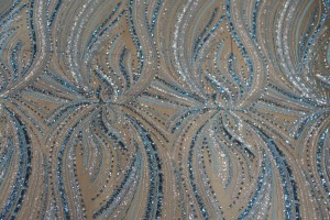 Koronka / Haft premium z cekinami - Cascade Luxe- Azure Lagoon