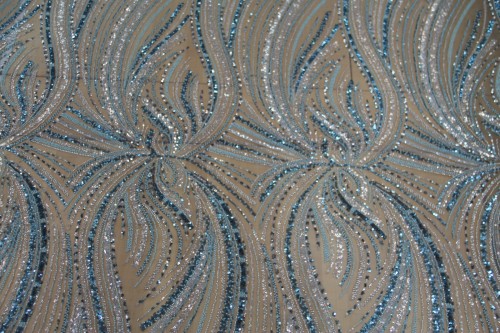 Koronka / Haft premium z cekinami - Cascade Luxe- Azure Lagoon