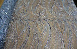 Koronka / Haft premium z cekinami - Cascade Luxe - Crystal Blue