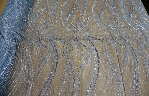 Koronka / Haft premium z cekinami - Cascade Luxe - Crystal Blue