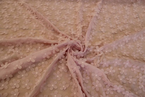 Szyfon w trójwymiarowe kwiaty - Blossom 3D - pudrowy róż