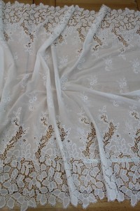 Tkanina bawełniana premium haftowana z ażurowym borderem - Florence Lace Cotton - ecru