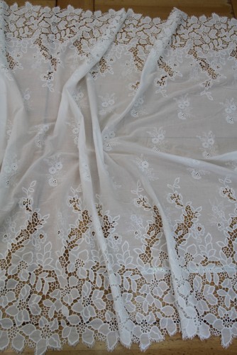 Tkanina bawełniana premium haftowana z ażurowym borderem - Florence Lace Cotton - ecru