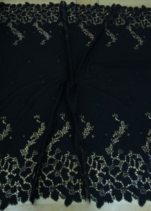 Tkanina bawełniana premium haftowana z ażurowym borderem - Florence Lace Cotton - czarny